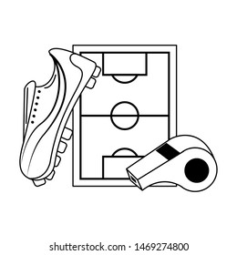 soccer football sport game competition play activity, referee and game objects cartoon vector illustration graphic design