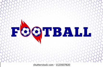 Soccer football sport game fire ball design illustration on white goal net backdrop. Tee shirt clothing apparel print banner background. Abstract concept lettering logo slogan.