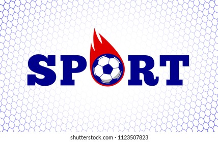 Soccer football sport game fire ball design illustration on white goal net backdrop. Tee shirt clothing apparel print banner background. Abstract concept lettering logo slogan.