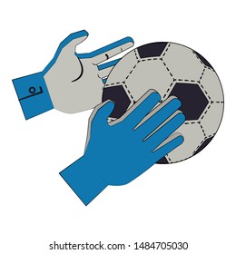 Soccer football sport game goalkeeper gloves holding ball vector illustration graphic design