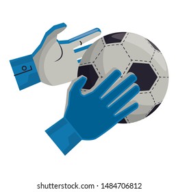 Soccer football sport game goalkeeper gloves holding ball vector illustration graphic design