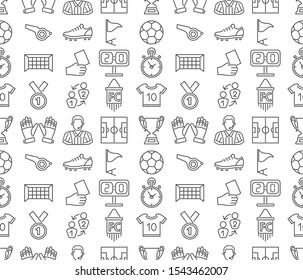 soccer or football sport seamless pattern with line icon set for flyer, poster, web site like referee, ball and trophy. isolated background vector illustration