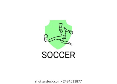 Soccer or football sport vector line icon. sportman, playing football. sport pictogram illustration.