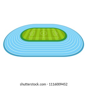 soccer or football stadium with blue Running Tracks. perspective view