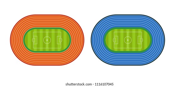 soccer or football stadium with blue Running Tracks.Two variants tracks - blue and red