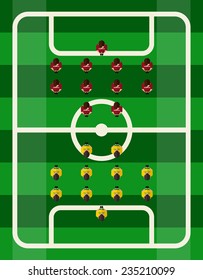 Soccer football stadium court top view competition with sport players vector illustration