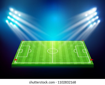 Soccer football stadium greeen grass field with spot light at night time vector illustration