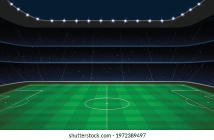 Soccer football stadium with green field. Vector illustration