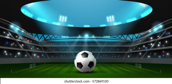 soccer football stadium spotlight and ball background with glitter light vector