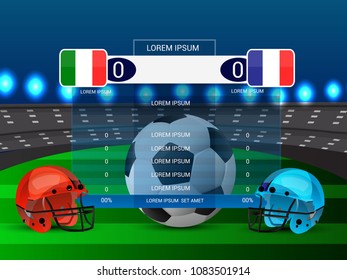 soccer football stadium spotlight, halmat and scoreboard background with  light vector