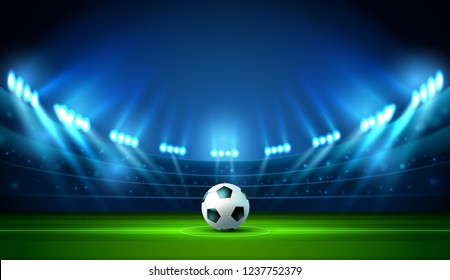 soccer football stadium spotlight and scoreboard background with glitter light vector