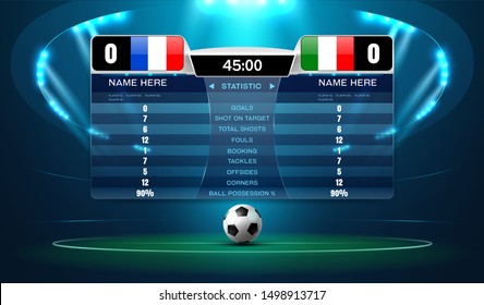 Soccer Football Stadium Spotlight And Scoreboard Background With Glitter Light Vector Illustration