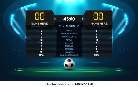 soccer football stadium spotlight and scoreboard background with glitter light vector illustration