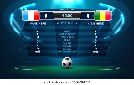 soccer football stadium spotlight and scoreboard background with glitter light vector illustration