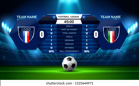 Soccer Football Stadium Spotlight And Scoreboard Background With Glitter Light Vector