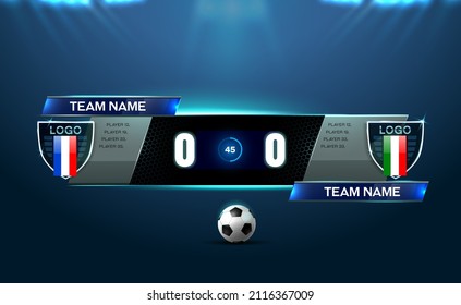 soccer football stadium spotlight and scoreboard background with glitter light vector illustration