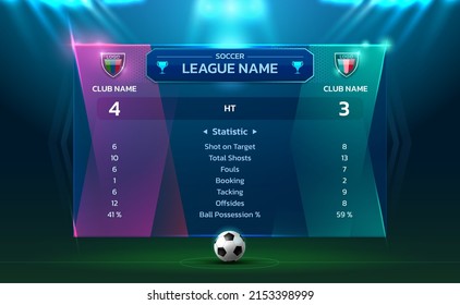 soccer football stadium spotlight and scoreboard background with glitter light vector illustration