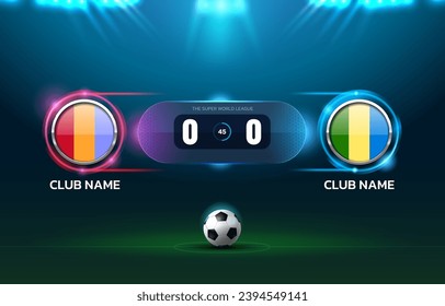 soccer football stadium spotlight and scoreboard background with glitter light vector illustration