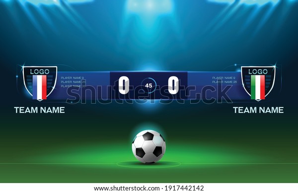 soccer football stadium\
spotlight and scoreboard background with glitter light vector\
illustration