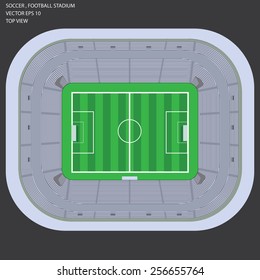 Soccer, Football Stadium, Top View. Vector Flat  Design