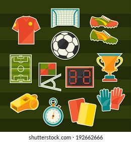 Soccer (football) sticker icon set in flat design style.