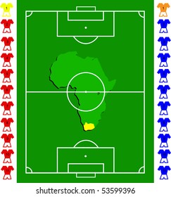 A soccer or football tactical vector  exact scale pitch with a map of africa in the centre