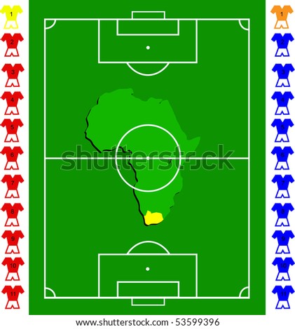 A soccer or football tactical vector  exact scale pitch with a map of africa in the centre