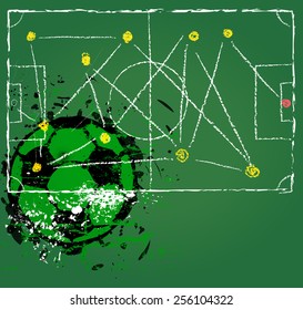 Soccer or Football tactics diagram, grungy style, copy space,vector