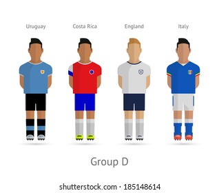 Soccer / Football Team Players. Group D - Uruguay, Costa Rica, England, Italy. Vector Illustration.