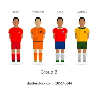 Soccer / Football Team Players. Group B - Spain, Netherlands, Chile, Australia. Vector Illustration.