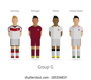 Soccer / Football Team Players. Group G - Germany, Portugal, Ghana, United States. Vector Illustration.