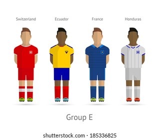 Soccer / Football team players. Group E - Switzerland, Ecuador, France, Honduras. Vector illustration.