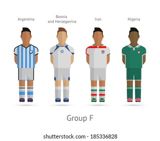 Soccer / Football Team Players. Group F - Argentina, Bosnia And Herzegovina, Iran, Nigeria. Vector Illustration.