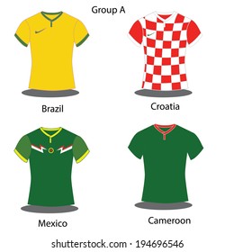 Soccer / Football team players. Group A - Brazil, Croatia, Mexico, Cameroon. Vector illustration.