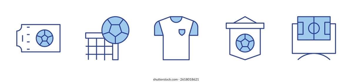 soccer, football, ticket, tshirt, football flag. Football Icon vector illustration. Line Duotone style. Editable stroke.