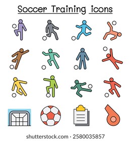 Soccer, Football Training icon set in color line style