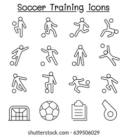 Soccer, Football Training icons set in thin line style