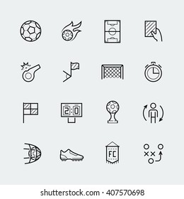 Soccer, Football Vector Icon Set In Thin Line Style