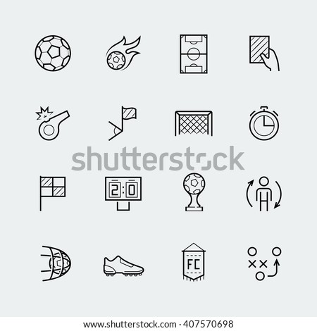Soccer, football vector icon set in thin line style