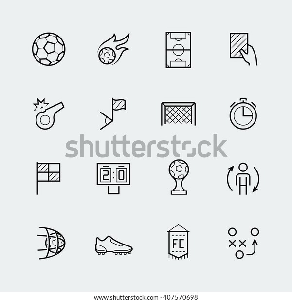 Soccer,\
football vector icon set in thin line\
style