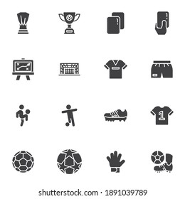 Soccer, football vector icons set, modern solid symbol collection, filled style pictogram pack. Signs, logo illustration. Set includes icons as award cup, referee penalty card, soccer player, ball