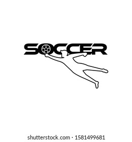 Soccer or football vector illustration. Sport Logo with soccer text and soccer player figure isolated on white background. Vector design template for soccer championship or competition design element.
