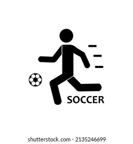 Soccer Football Vector Illustration. Stick Figure Playing Football. Dribbling Animation. Posture Flat Stickman. People Icon Vector On White Background