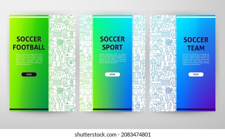 Soccer Football Web Design. Vector Illustration of Outline Posters.