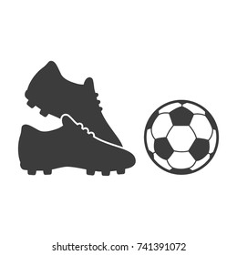 Soccer Footwear And Ball Icon On White Background. Bleck Vector Illustration Football Boots.