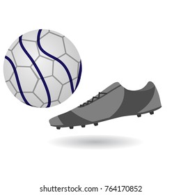 Soccer footwear and ball icon on white background. Bleck Vector illustration football boots.