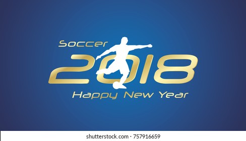 Soccer free kick 2018 Happy New Year gold logo icon blue background vector