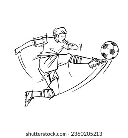 Soccer free kick action illustration. Force refresenting line drawing or sketch. Vector illustration of football.