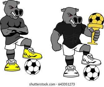 soccer futbol strong hippo cartoon set in vector format very easy to edit 