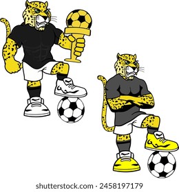 colección de pack de dibujos animados de leopardo fuerte de futbol de fútbol en formato Vector